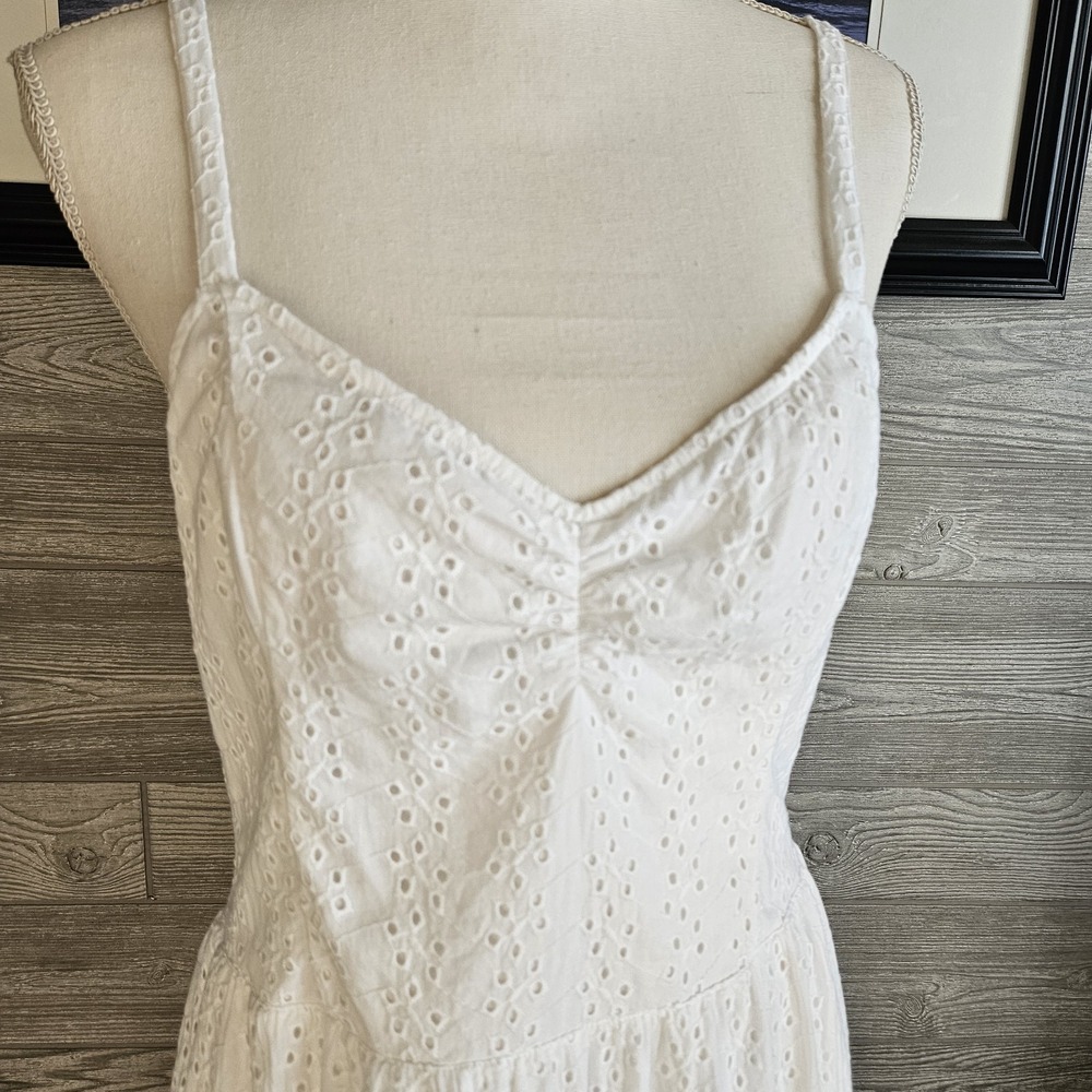 NWT Hollister White Eyelet Ruffle Tie Back Mini Dress Cotton Lined Large